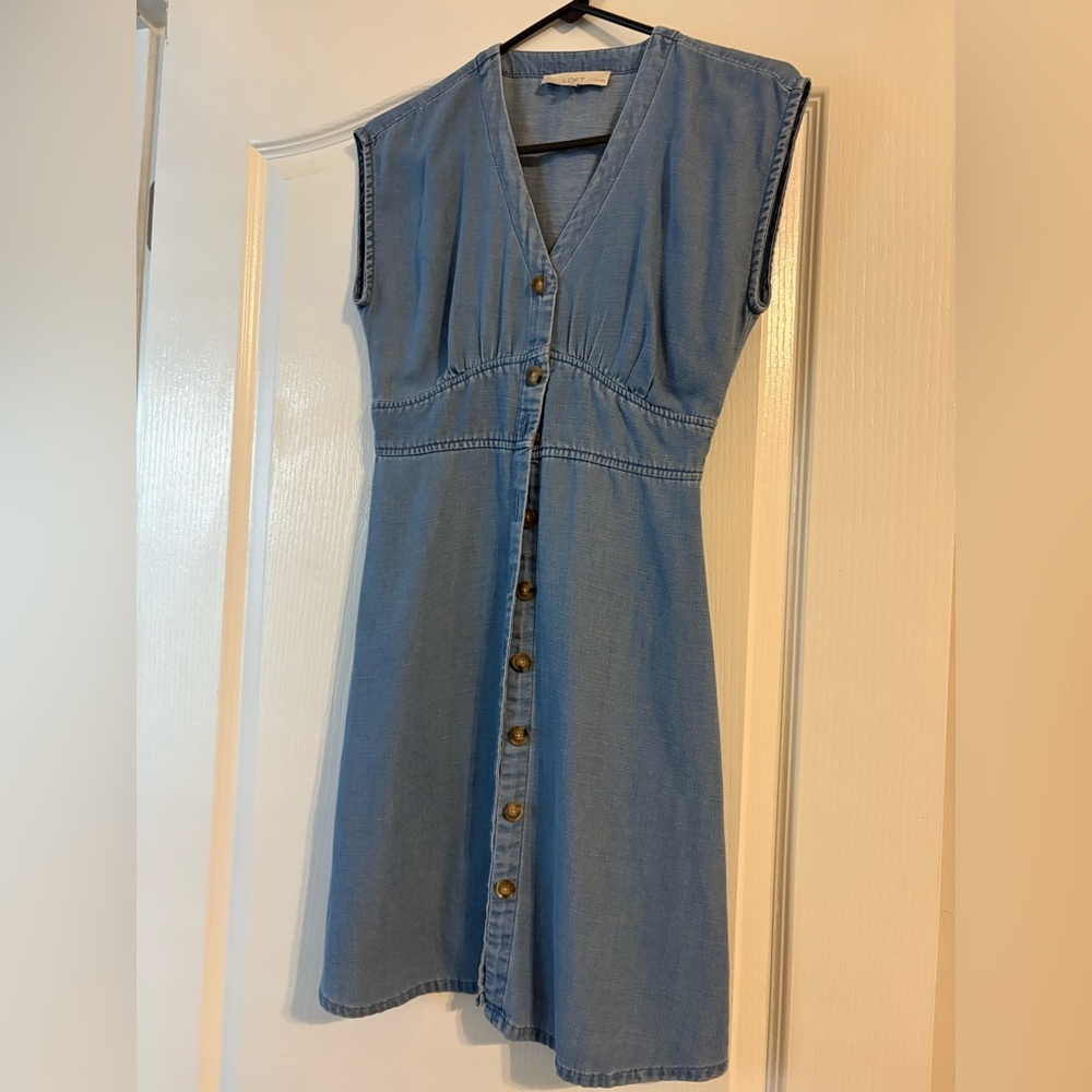 LOFT Light Blue Denim Button-Front Dress